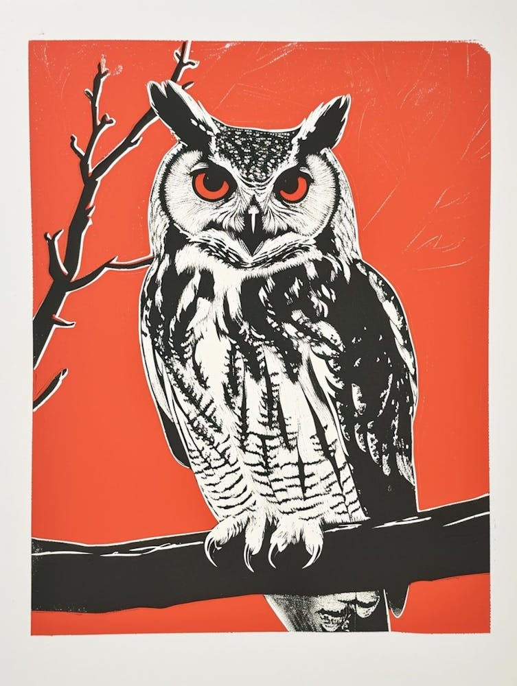 Verreauxs Eagle Owl Linocut Blockprint 3