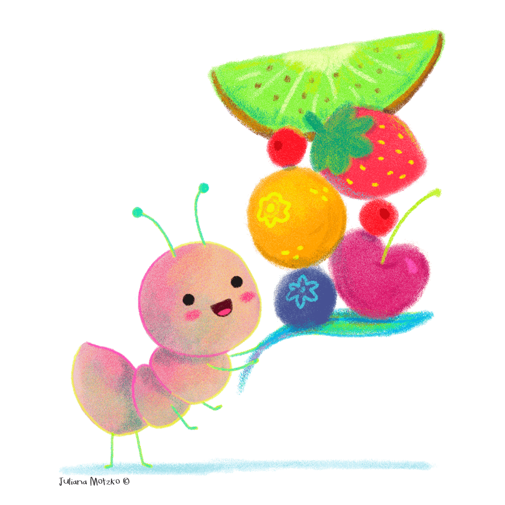 Cute Ant And Fruits