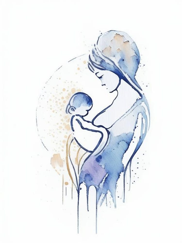 Mother And Child Symbol Symbol Minimal Watercolour