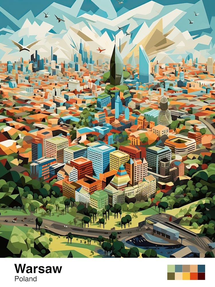 Warsaw, Poland, Geometric Illustration 2 Poster