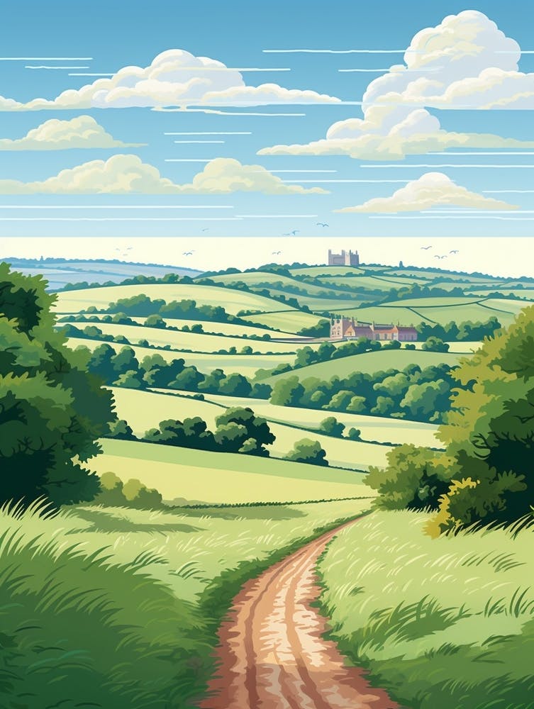 Cotswold Way England 2 Vintage Travel Illustration