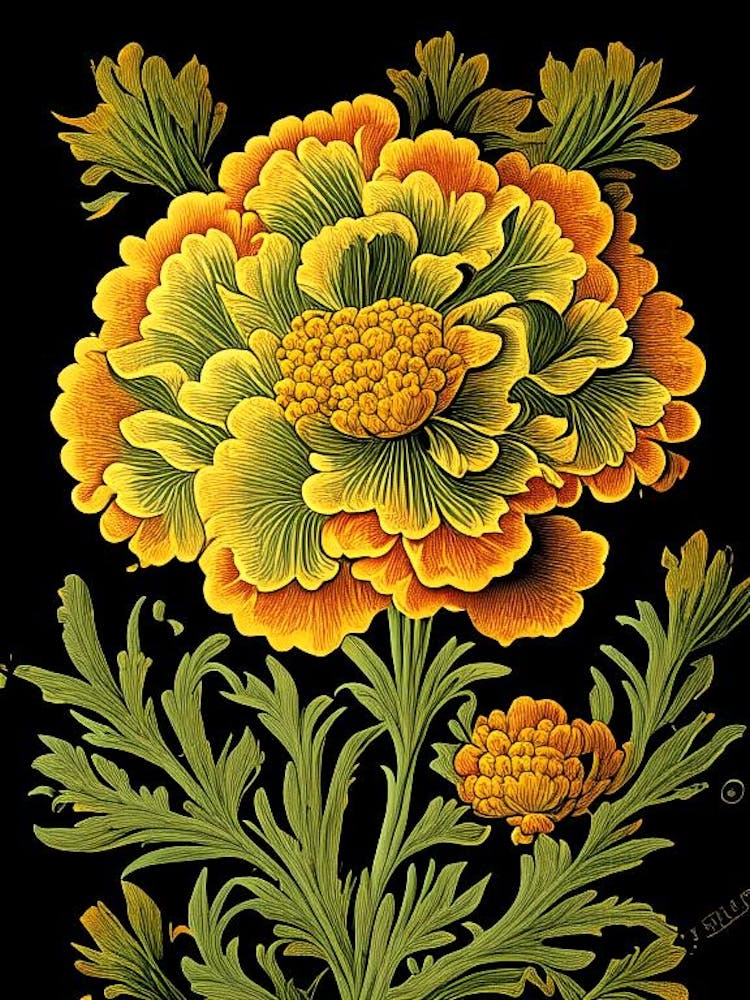 Marigold 1 Floral Botanical Vintage Poster Flower