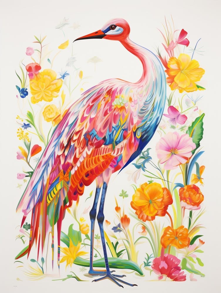 Buntes Vogelgemälde Kranich 2