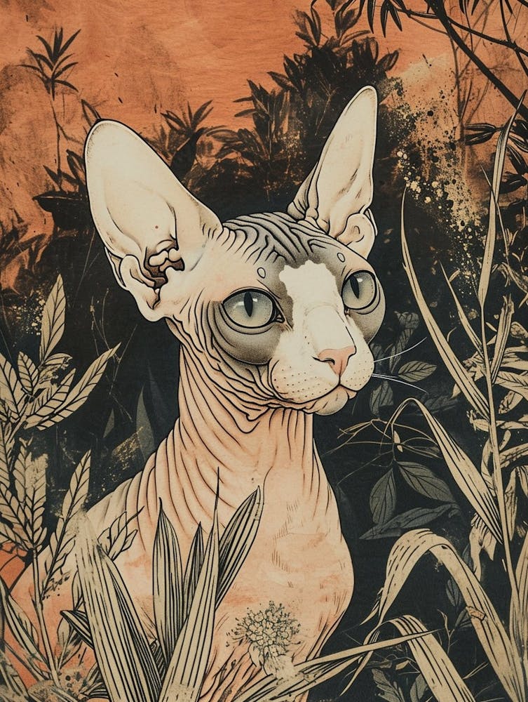Sphynx Cat Japanese Illustration 2