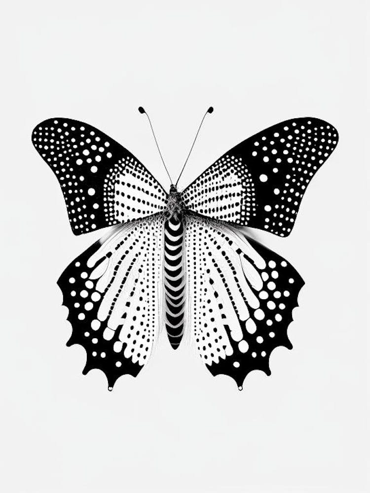 Speckled Wood Butterfly Black & White Geometric 1