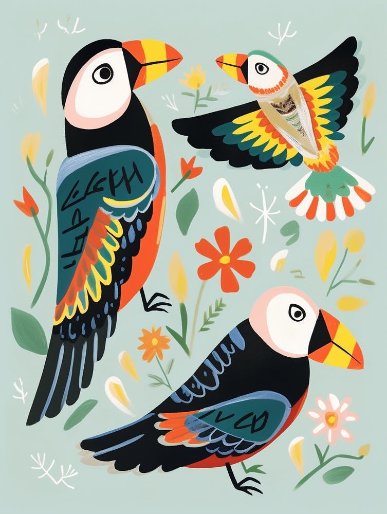 Folk Style Bird Painting Puffin 6