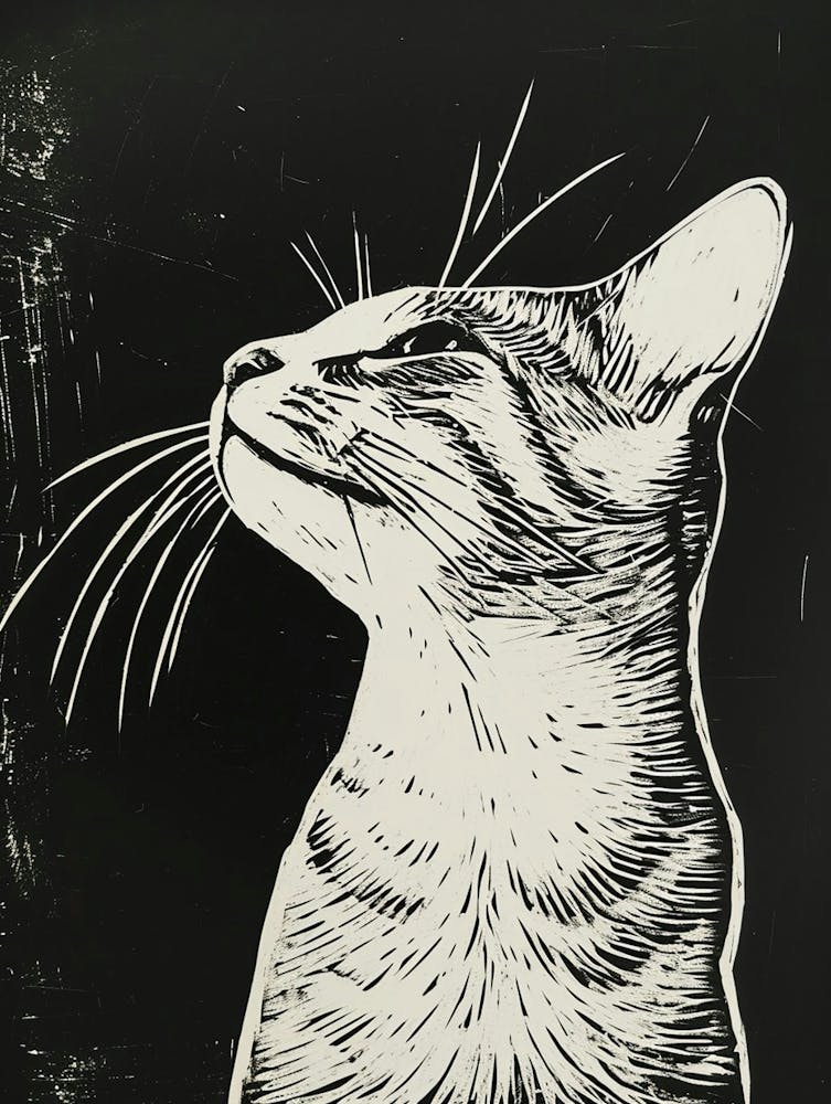 Oriental Shorthair Cat Linocut Blockprint 8