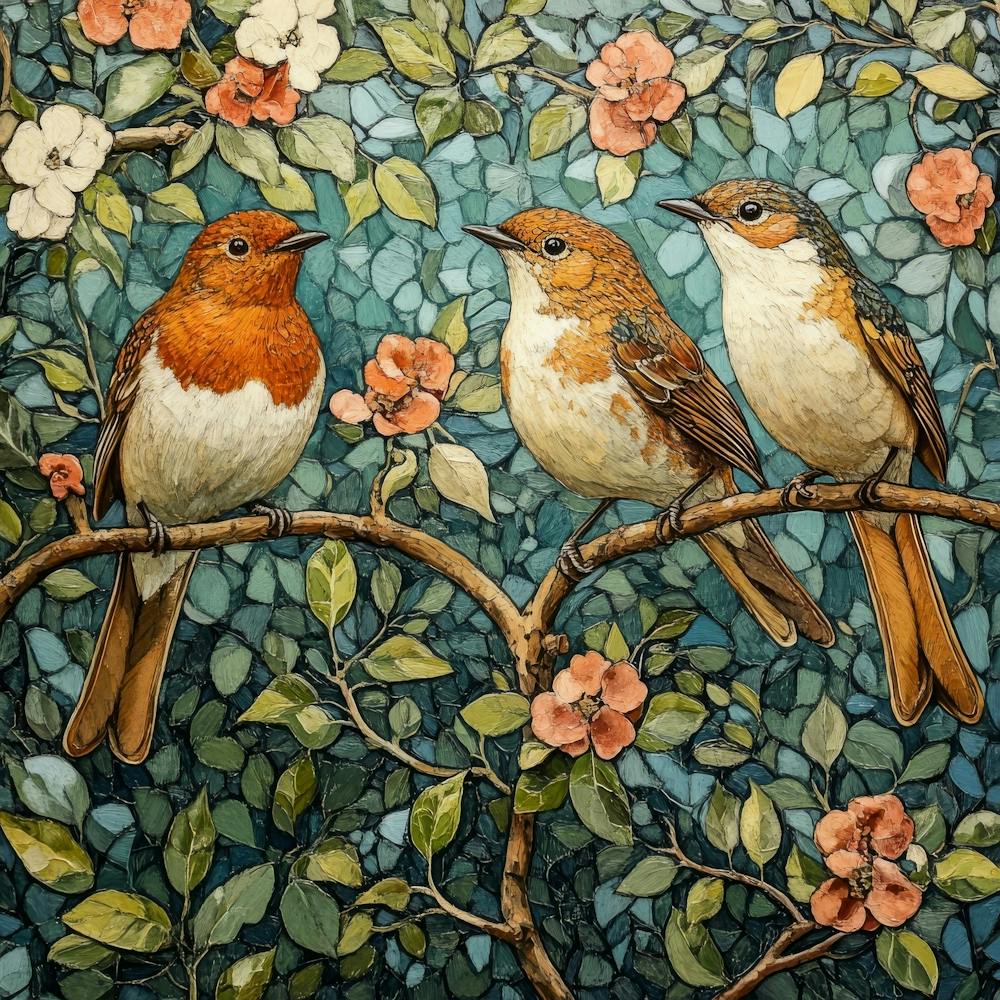 Three Birds On A Branch Art 4
