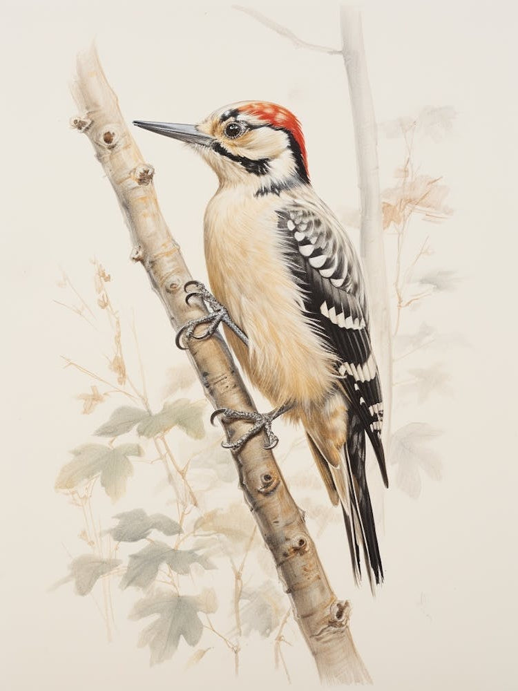 Vintage Bird Drawing Woodpecker 2