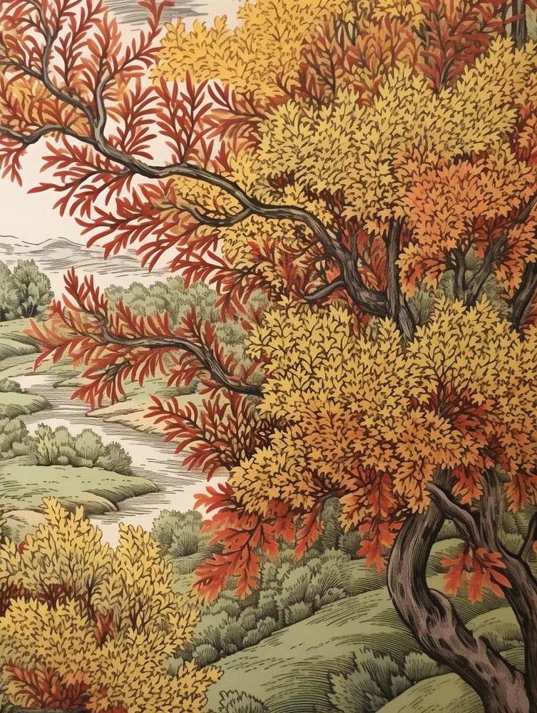Bebbs Willow 2 Vintage Autumn Tree Print 