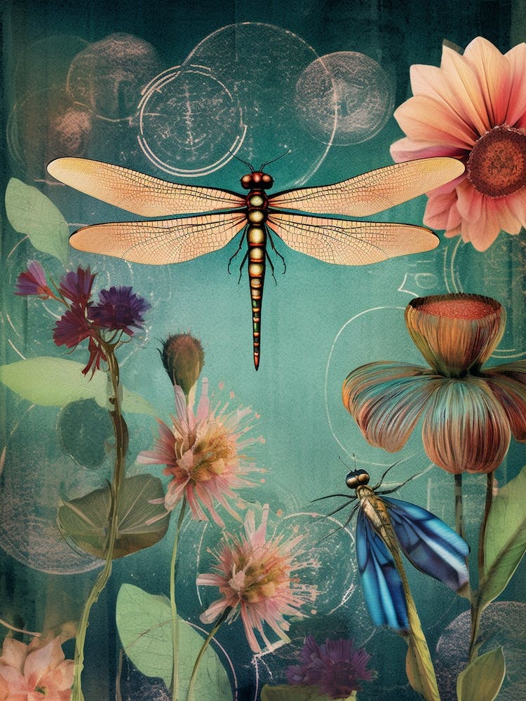 Dragonfly Collage Bright Colours 6