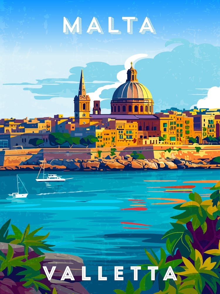 Malta, Valletta — Retro travel minimalist poster 3