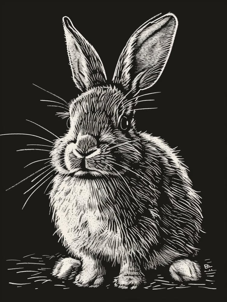 Florida White Blockprint Rabbit Illustration 3
