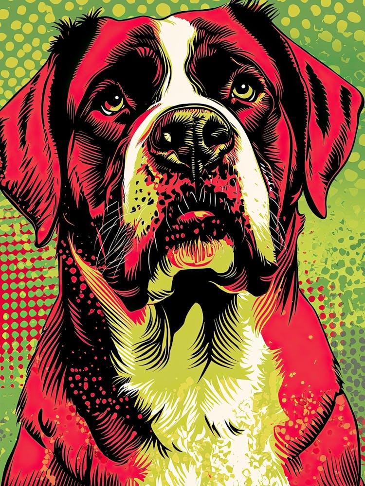 Pop Art Saint Bernard Vibrant Red And Lime Green