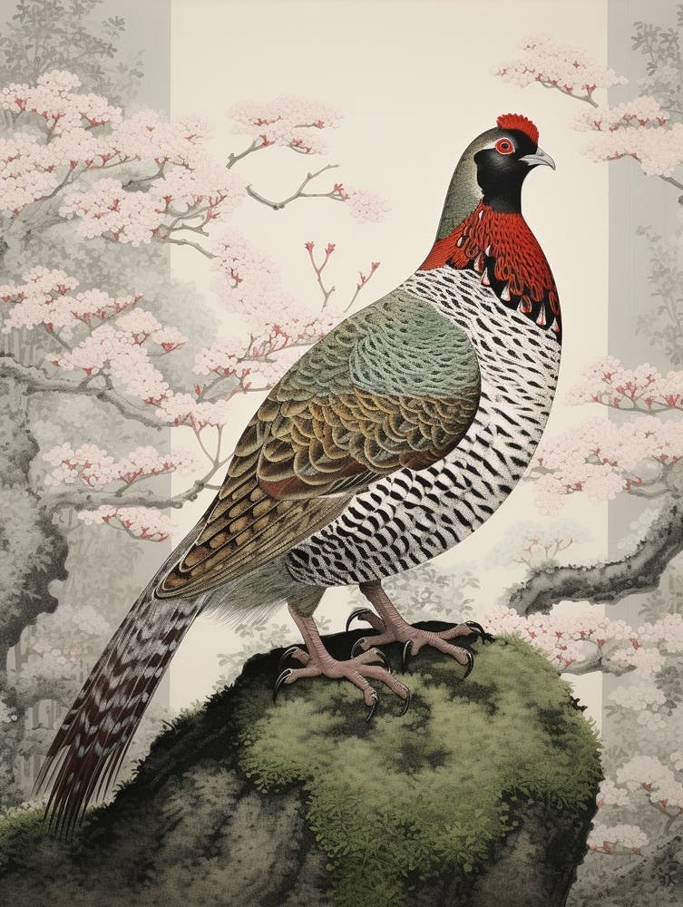 Ohara Koson Inspired Bird Painting Grouse 3