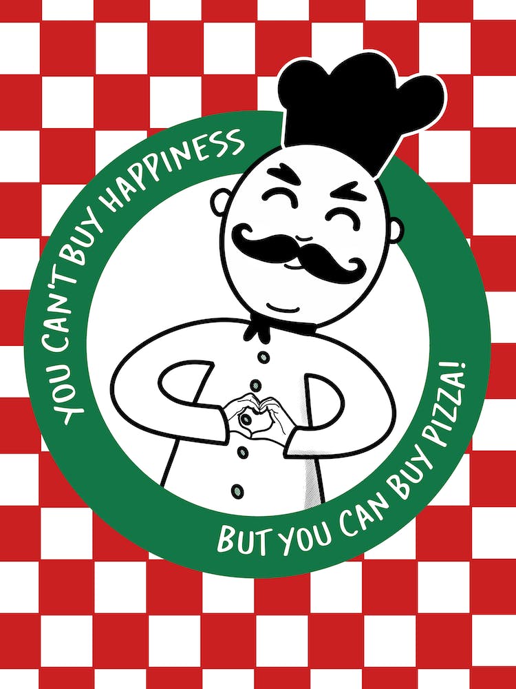 You Can't Buy Happiness But You Can Buy Pizza Retro Red Green Kitchen Print