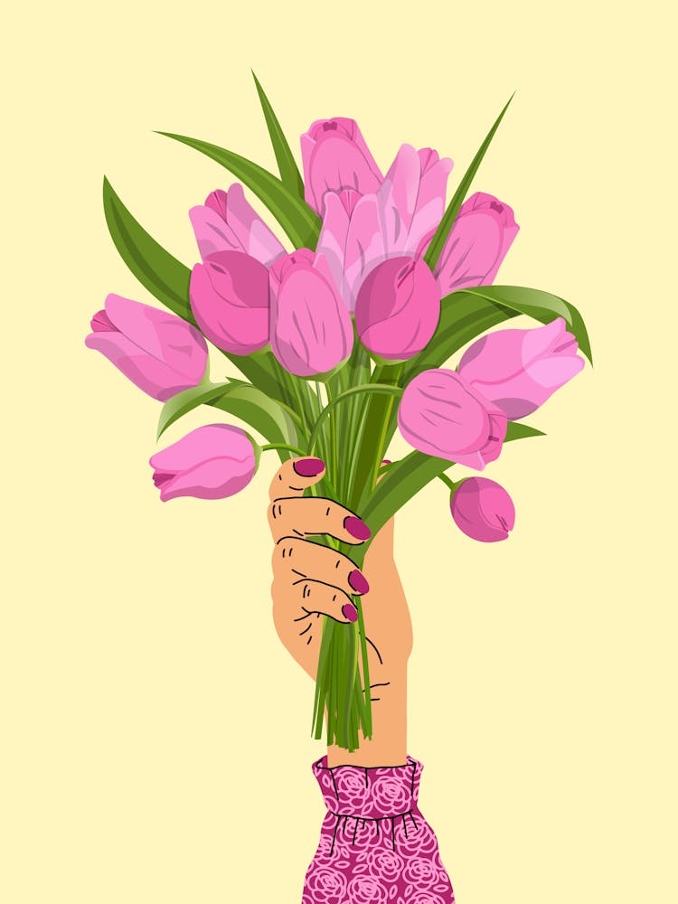 Hand Holding Spring Tulips Yellow