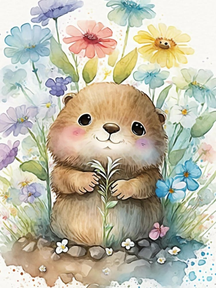 Watercolor Painting of a Cute Beaver