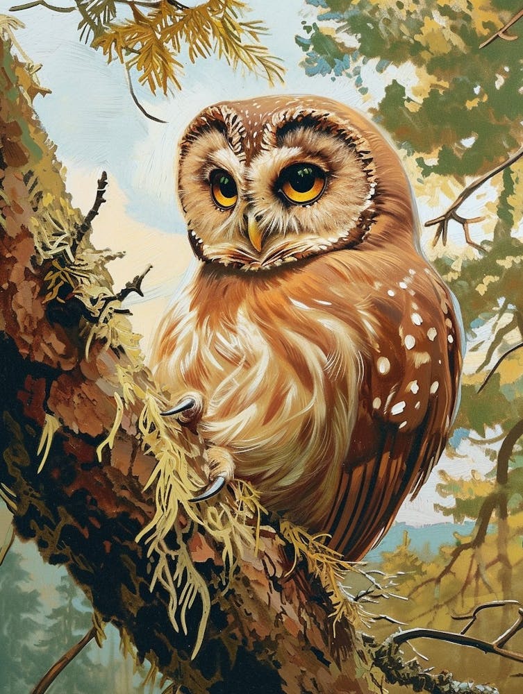 Northern Saw Whet Owl Relief Illustration 2