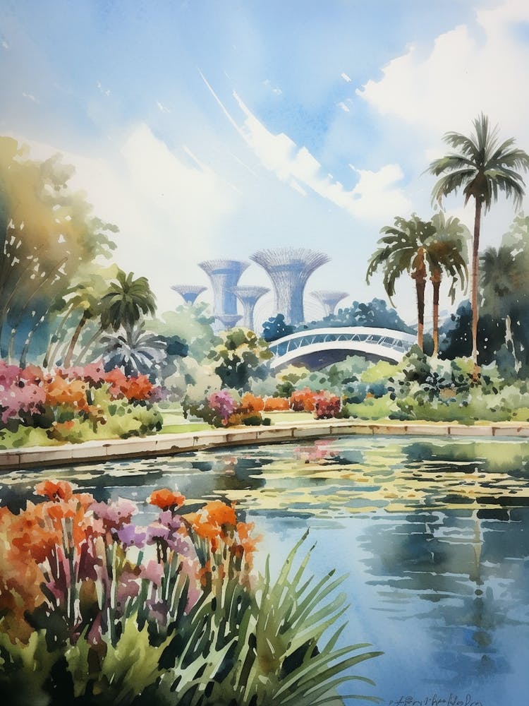 Gardens By The Bay Singapore Watercolour 1