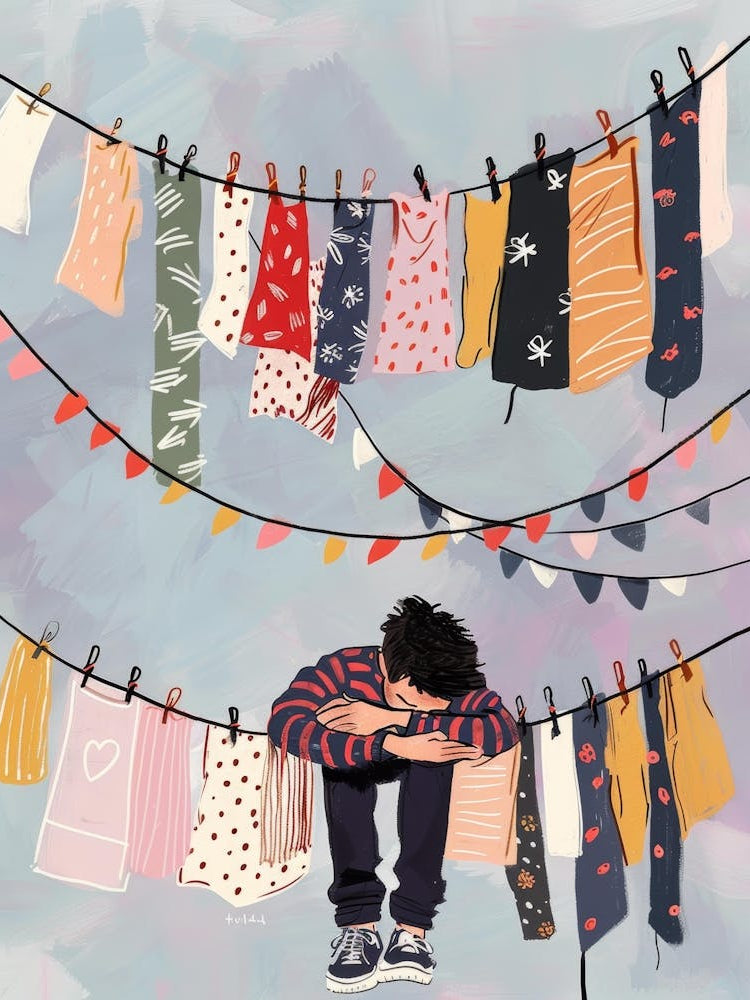 Boy Hanging Clothes On Clothesline