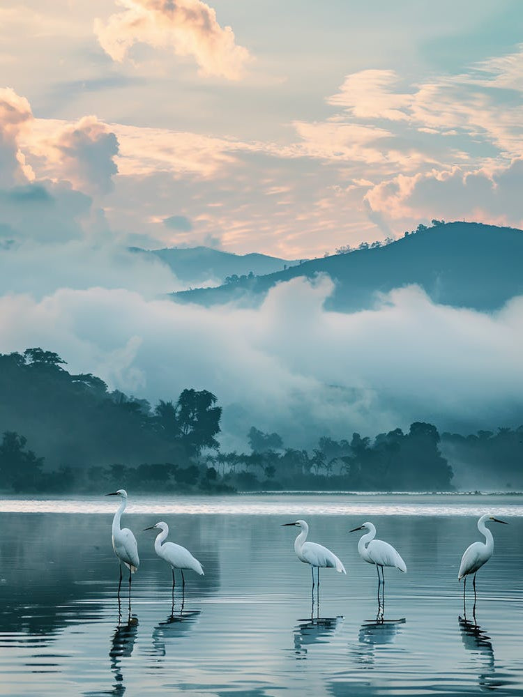 White Egrets On The Lake