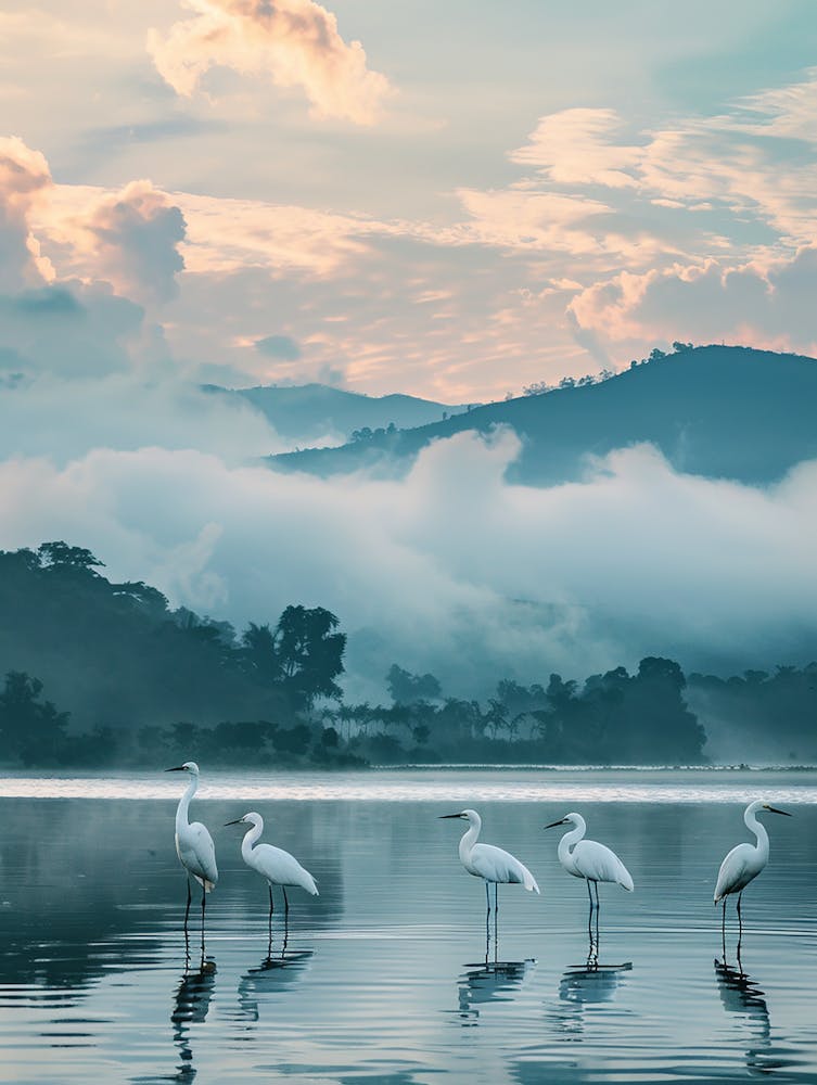 Aigrettes blanches sur le lac
