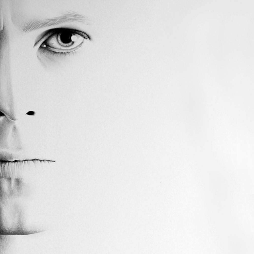 David Bowie Pencil Portrait Half Series Black and White Traditional Art