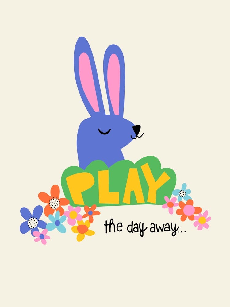 Playful Meadow Play the Day Away  Bunny and Flowers Illustration Kids