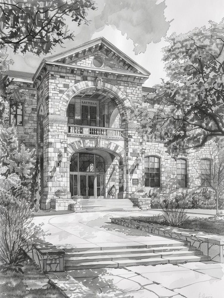 The Blanton Museum Of Art Austin Texas Black And White Watercolour 3