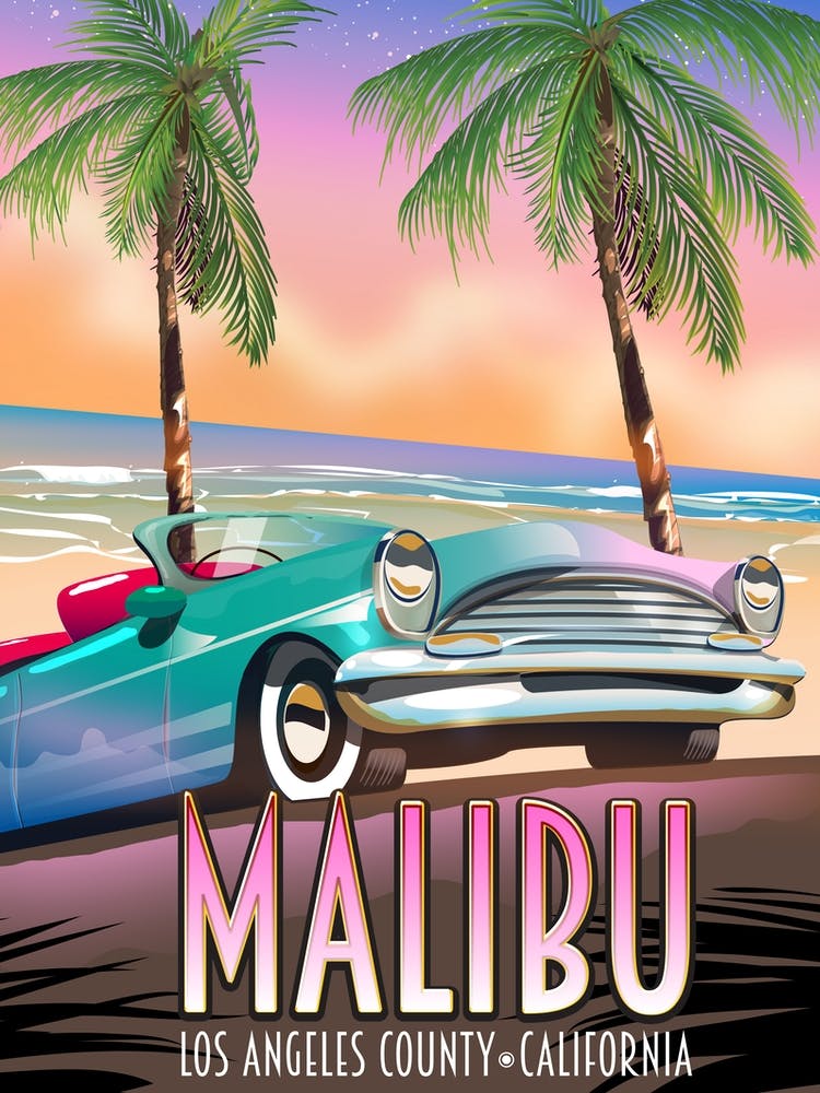 Malibu Los Angeles travel poster