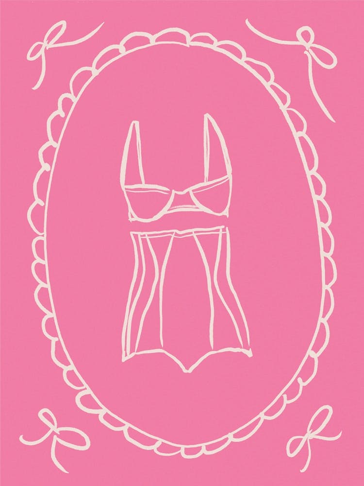 Feminine Lingerie. Whimsical Pink Line Art. Coquette