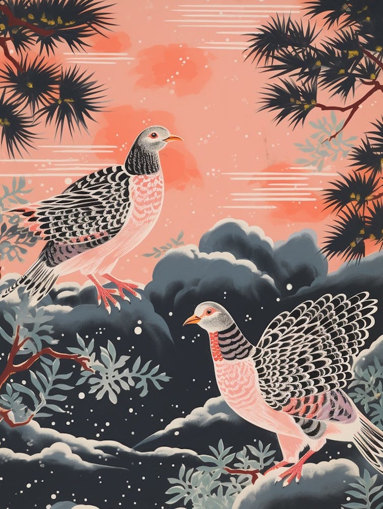 Vintage Japanese Inspired Bird Print Grouse 1