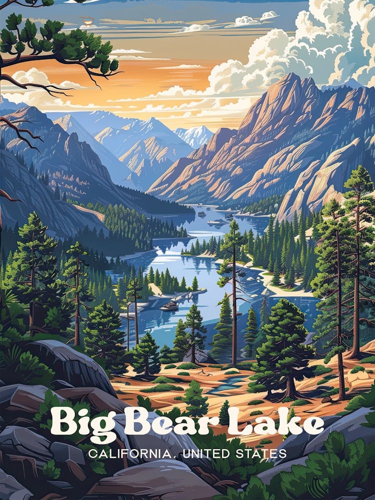 Big Bear Lake San Bernardino Digital Travel Illustration