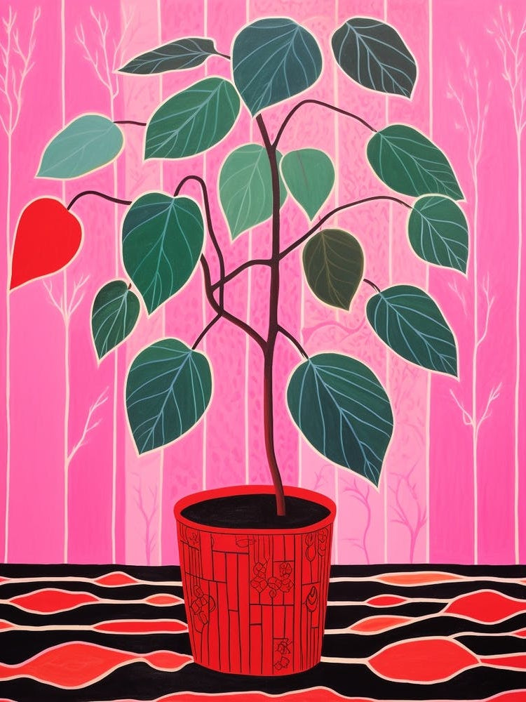 Pink And Red Plant Illustration Rubber Plant Ruby Ficus 1