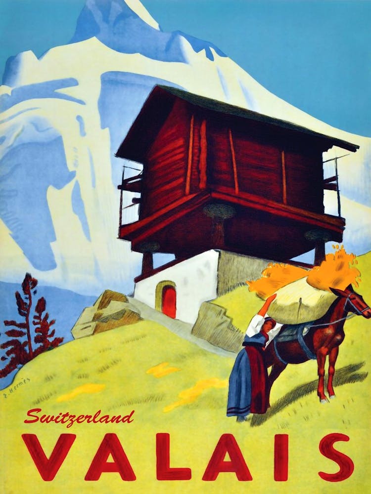 Cottage At Valais, Switzerland, Tourist Poster