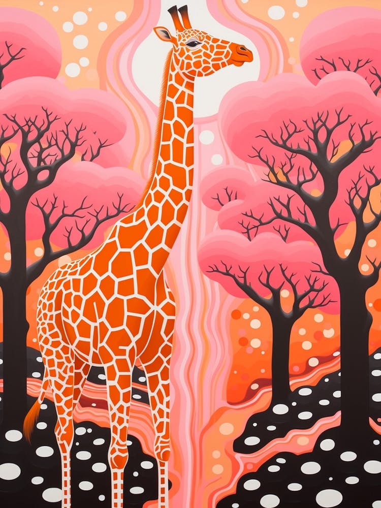 Abstract Giraffe Orange & Pink Portrait 2