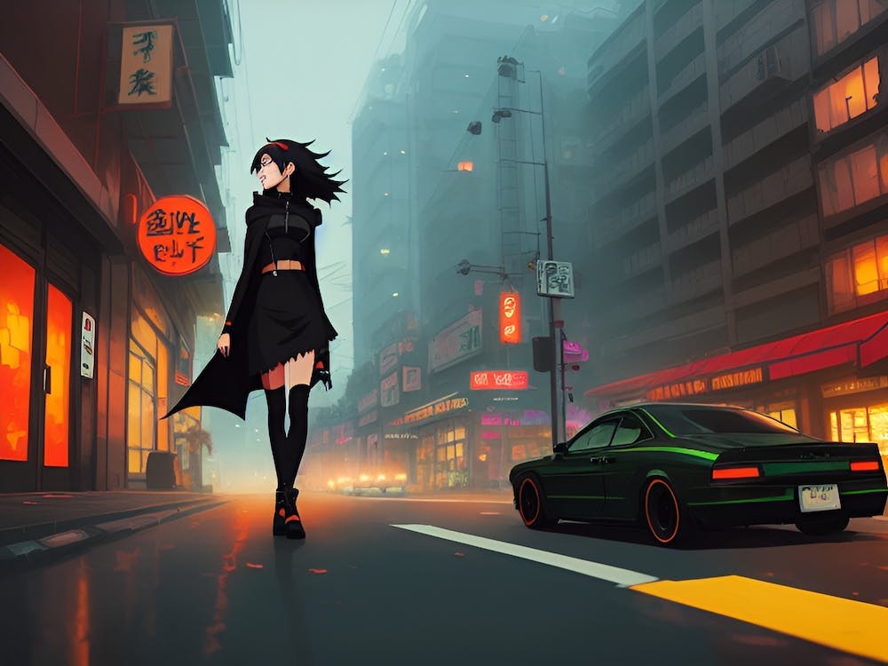 “Azelia the Portalmaker” Anime Girl Walking Down The Street