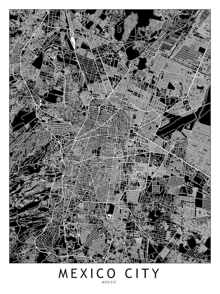Mexico City Black And White Map