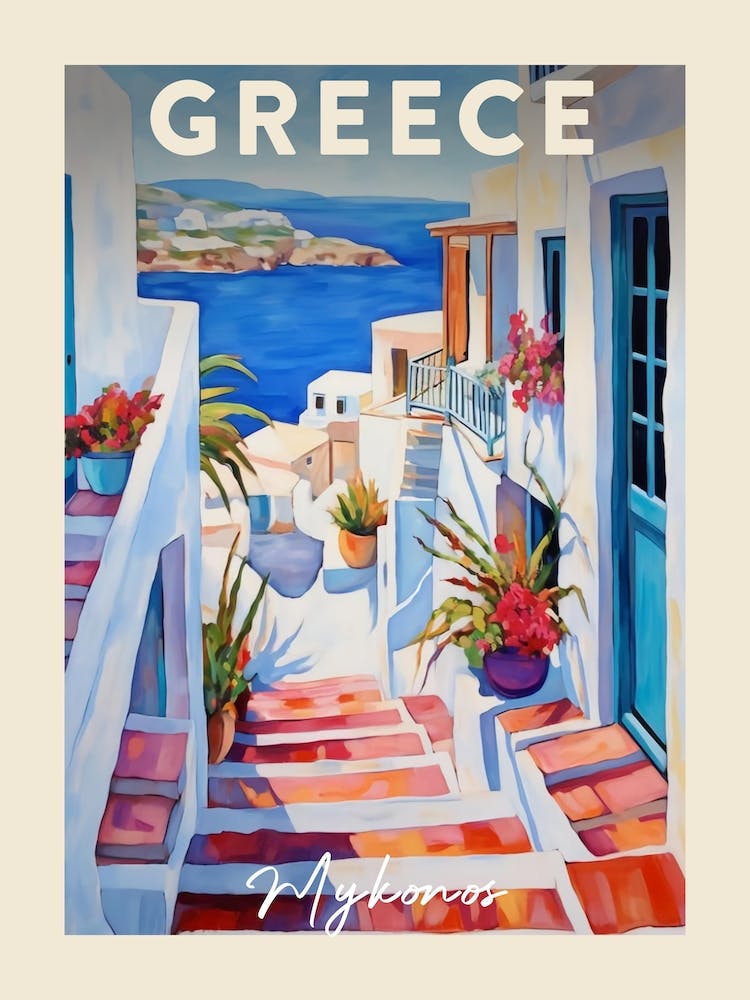 Mykonos Greece 2 Fauvist Painting Travel Poster