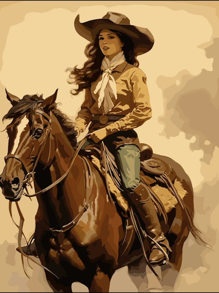 Cowgirl On Horse Vintage Poster 1