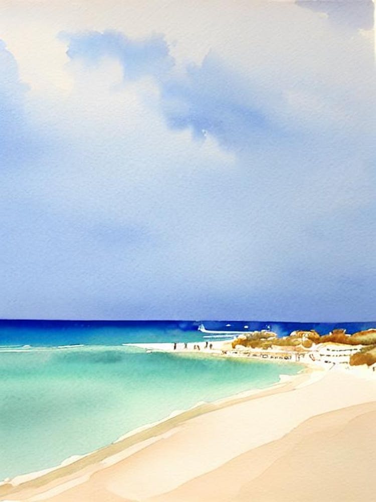 Cala Comte Beach, Ibiza, Spain Watercolour