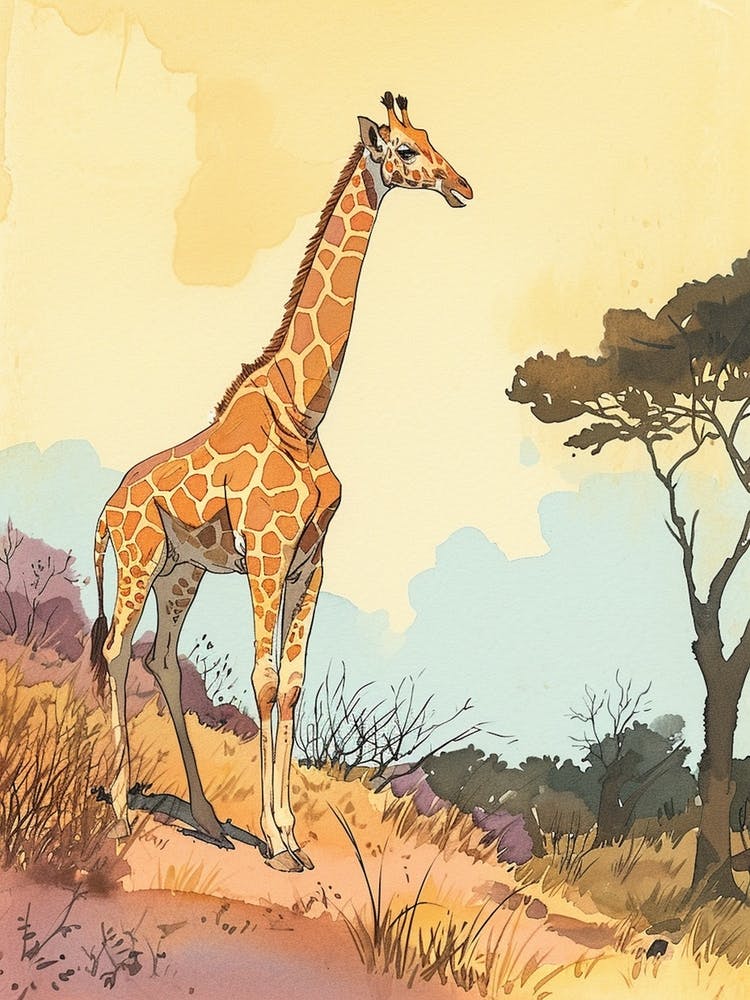 Pastel Giraffe Line Illustration  1