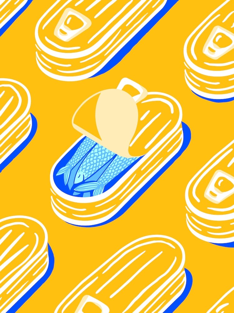 Sleeping Sardines In Gold And Blue