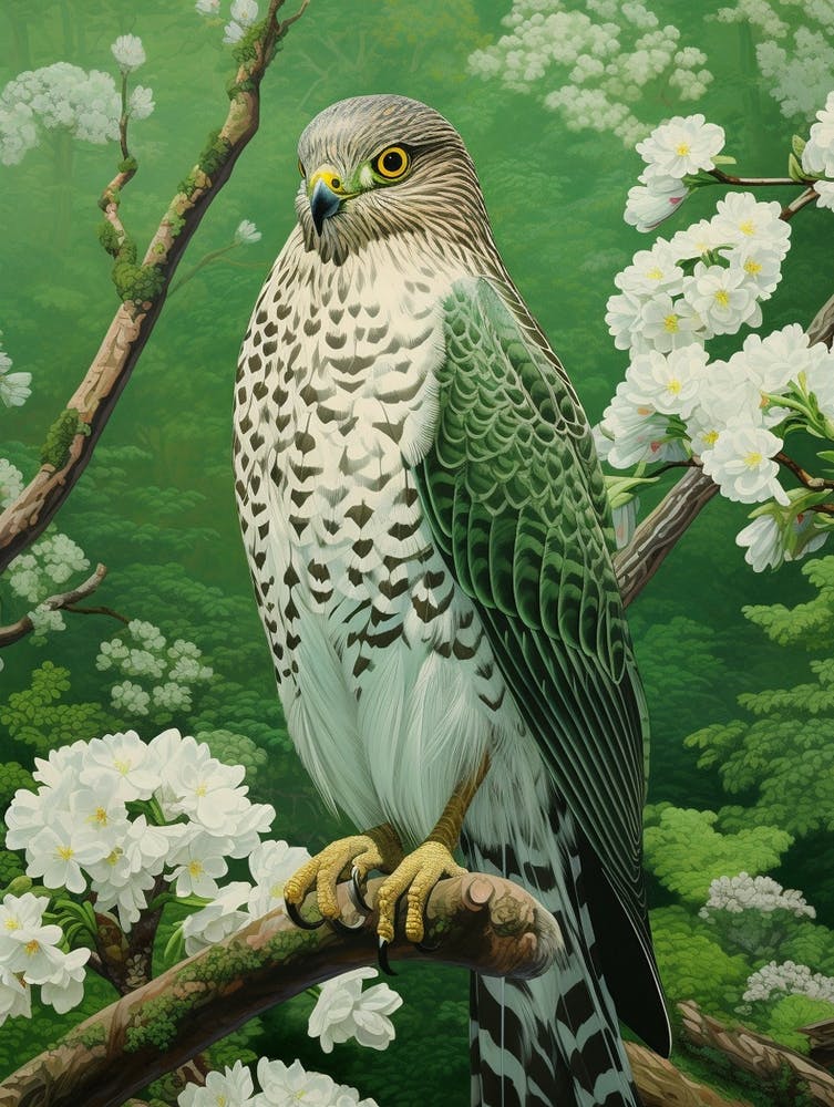 Ohara Koson Inspired Bird Painting Eurasian Sparrowhawk 2