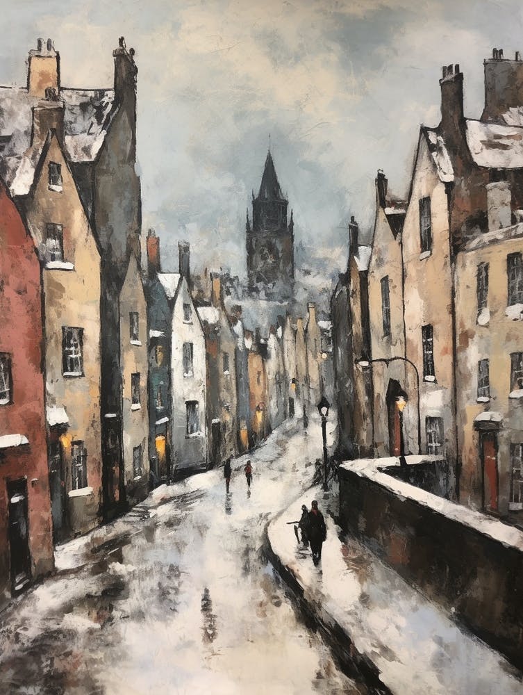 Vintage Winter Painting Edinburgh Scotland 3