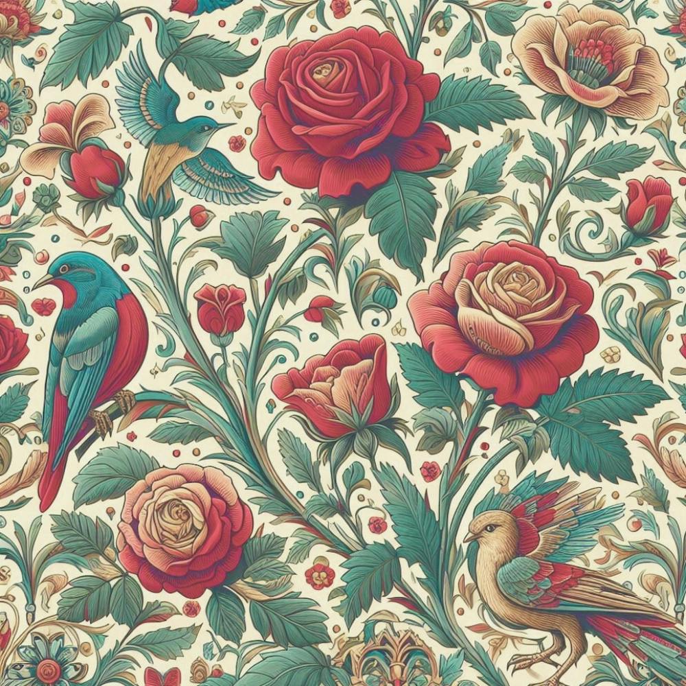 Wallpaper With Roses And Birds William Morris