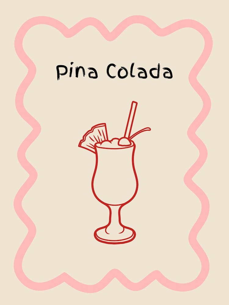 Pina Colada Doodle Poster Pink & Red