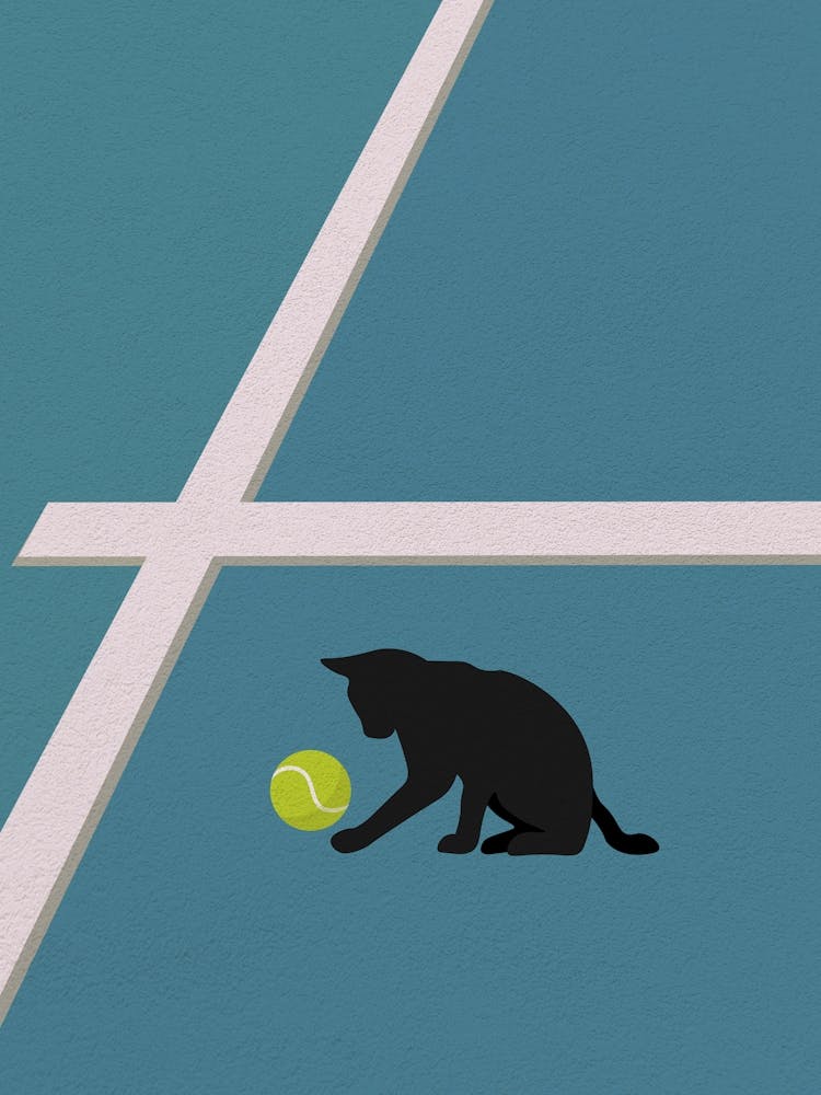 Minimalistische Kunst Katze auf dem Tennisplatz