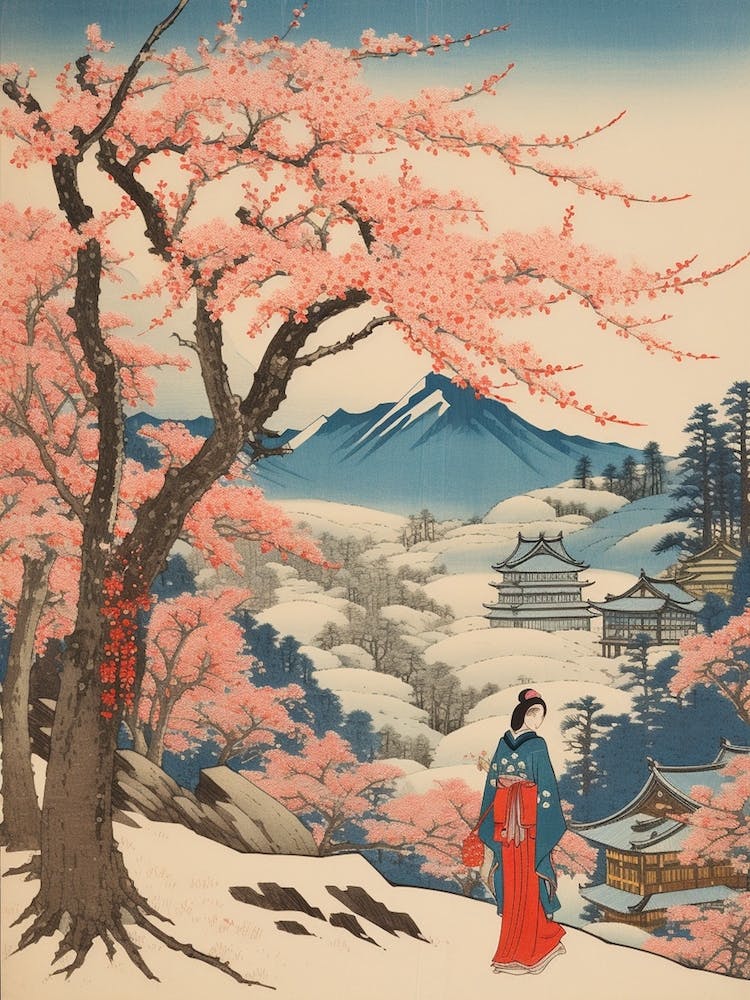 Mount Yoshino, Japan Vintage Travel Art 2